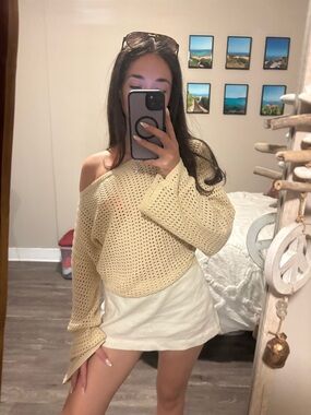 Crochet Knit Off-Shoulder Top